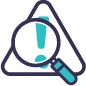 Warning symbol and magnifying glass icon