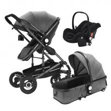 Photograph of 3 in 1 Pram Bassinet with Push Chair Set  Grey