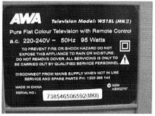 Back of AWA 51cm Slim Pure Flat Colour Television