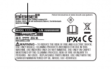 Bissell wet dry vacuum product label showing where model number is located on the label
