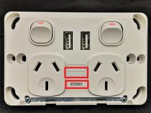 Front plate removed double USB power point with USB A