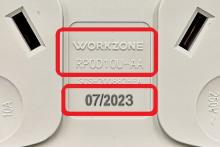 Photograph of double USB power point batch number and model number