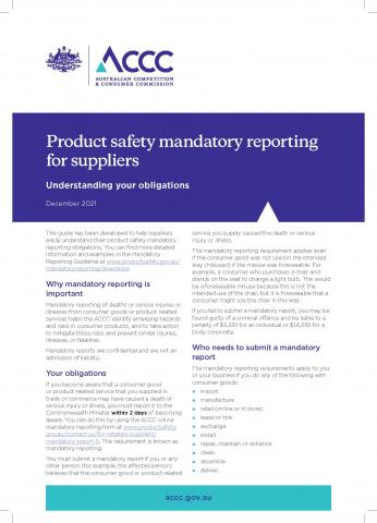 Product safety mandatory reporting for suppliers - Understanding your obligations
